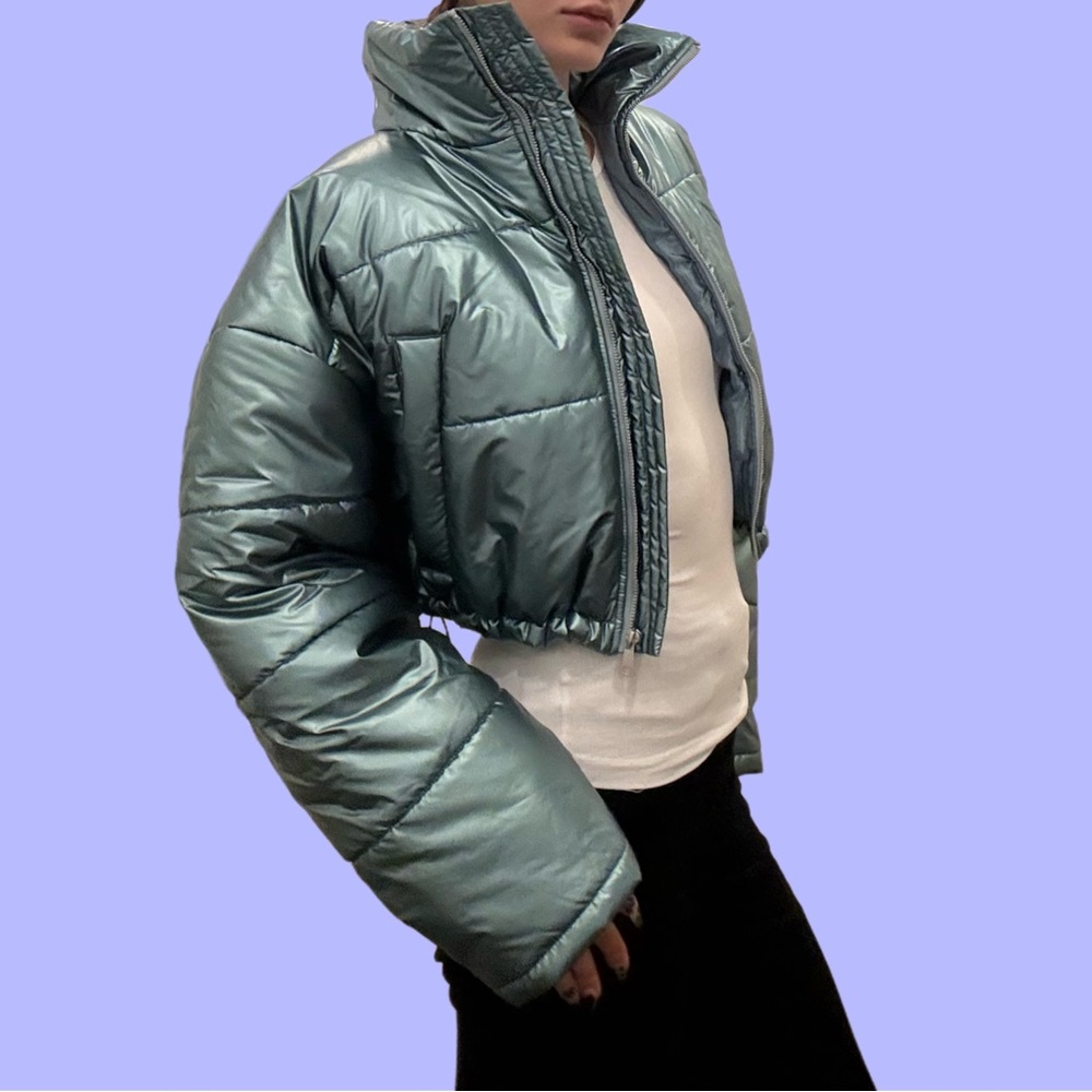Urban Outfitters Metallic Teal Puffer Jacket